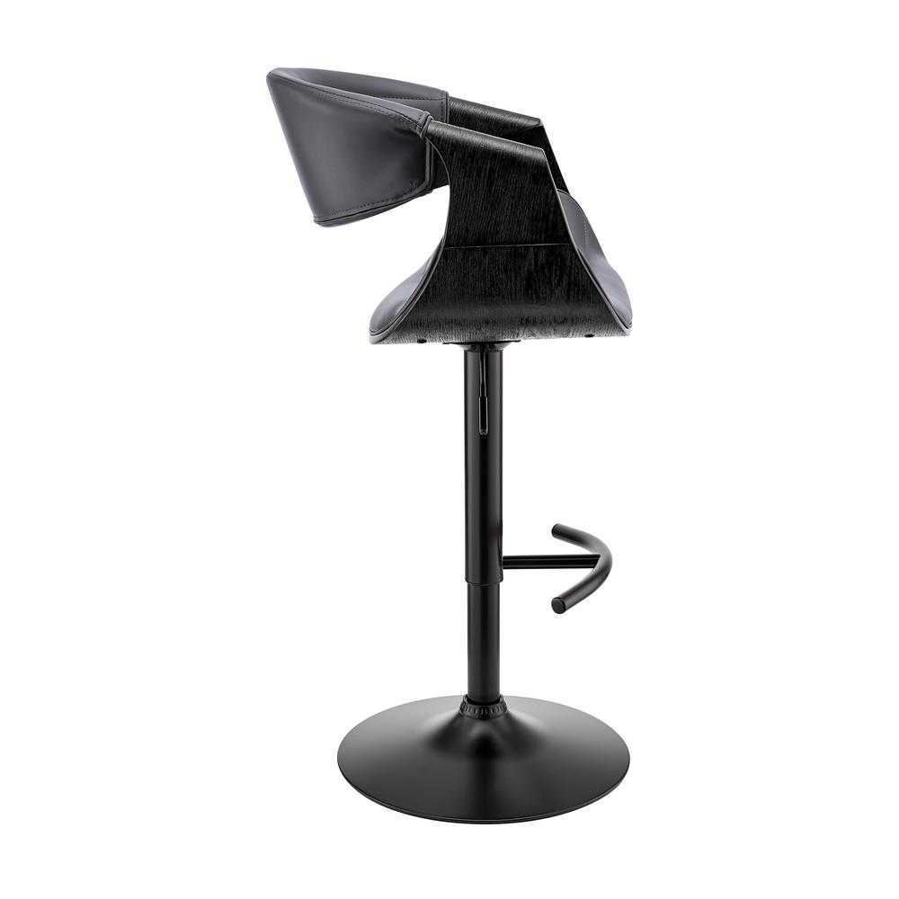 Gionni Adjustable Swivel Grey Faux Leather and Black Wood Bar Stool with Black Base. Picture 3