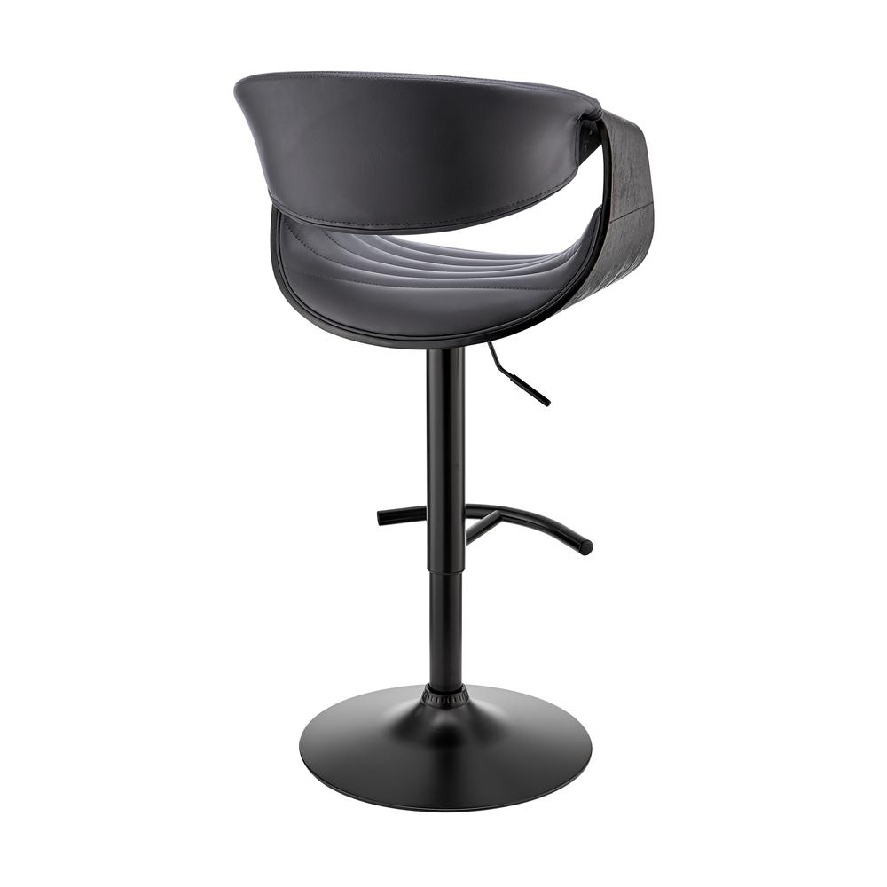 Gionni Adjustable Swivel Grey Faux Leather and Black Wood Bar Stool with Black Base. Picture 4