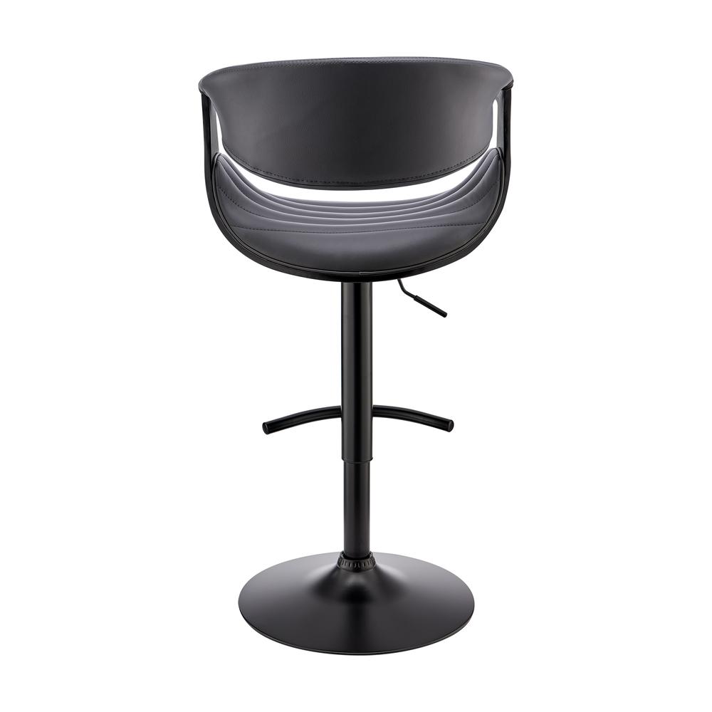 Gionni Adjustable Swivel Grey Faux Leather and Black Wood Bar Stool with Black Base. Picture 5