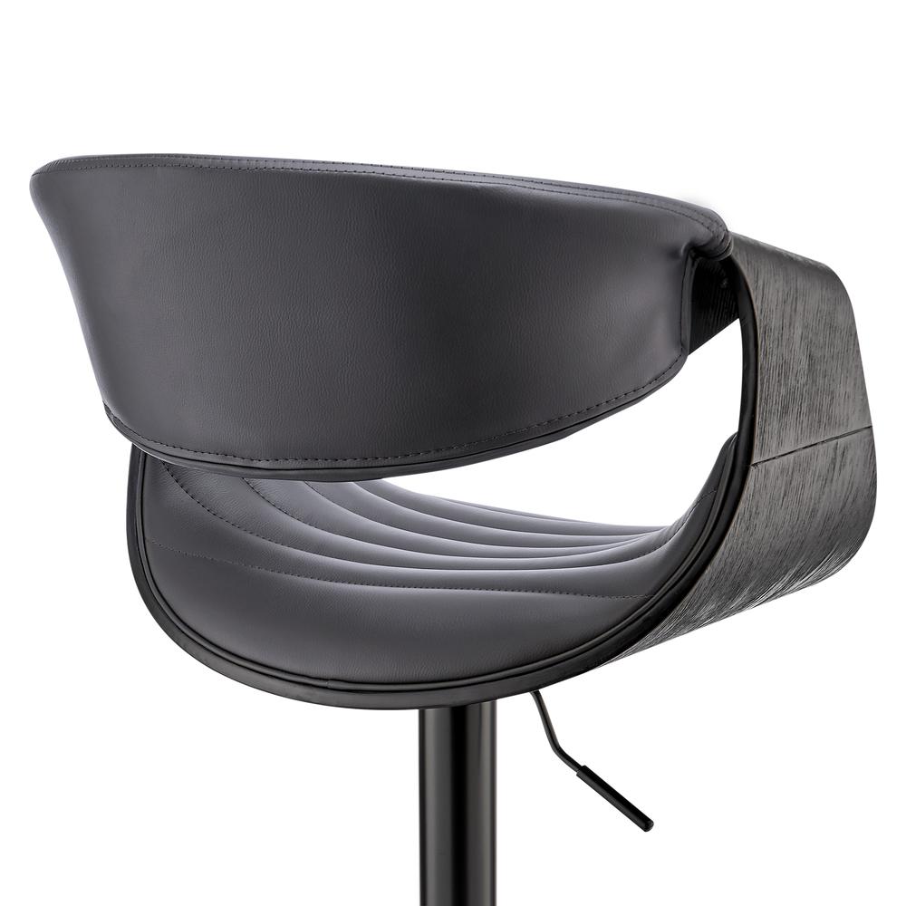 Gionni Adjustable Swivel Grey Faux Leather and Black Wood Bar Stool with Black Base. Picture 7