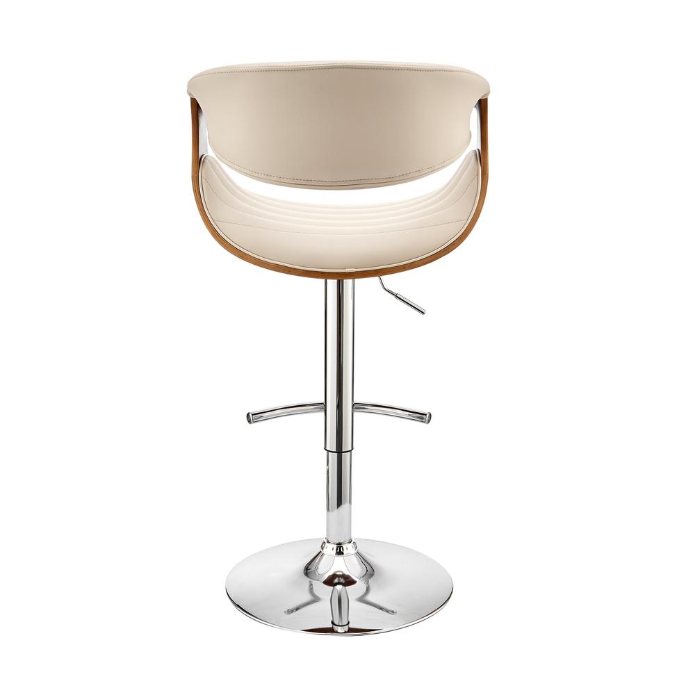 Gionni Adjustable Swivel Cream Faux Leather and Walnut Wood Bar Stool with Chrome Base. Picture 5