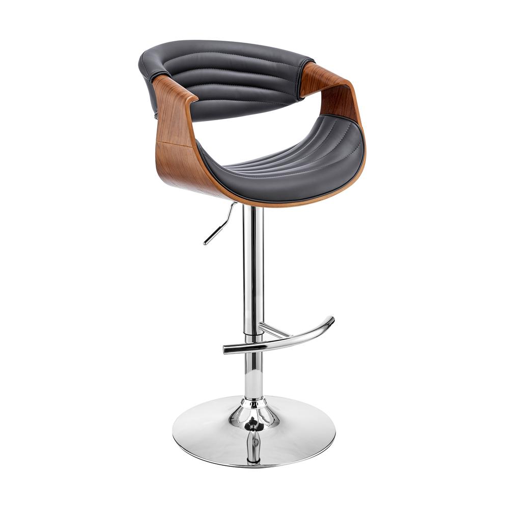 Gionni Adjustable Swivel Grey Faux Leather and Walnut Wood Bar Stool with Chrome Base. The main picture.