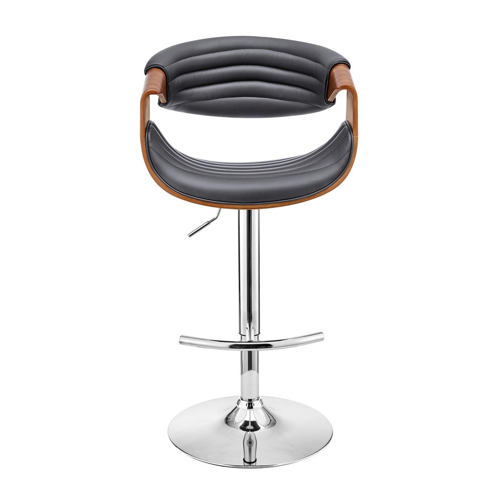 Gionni Adjustable Swivel Grey Faux Leather and Walnut Wood Bar Stool with Chrome Base. Picture 2