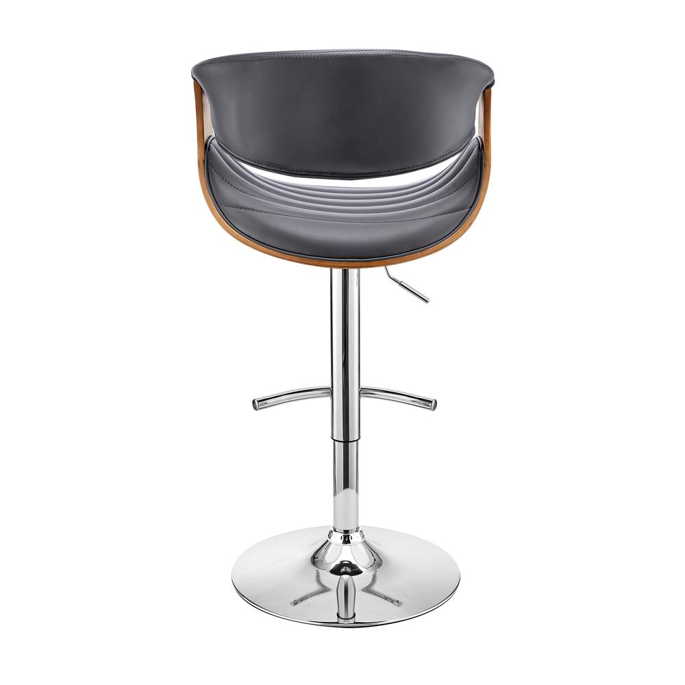 Gionni Adjustable Swivel Grey Faux Leather and Walnut Wood Bar Stool with Chrome Base. Picture 5