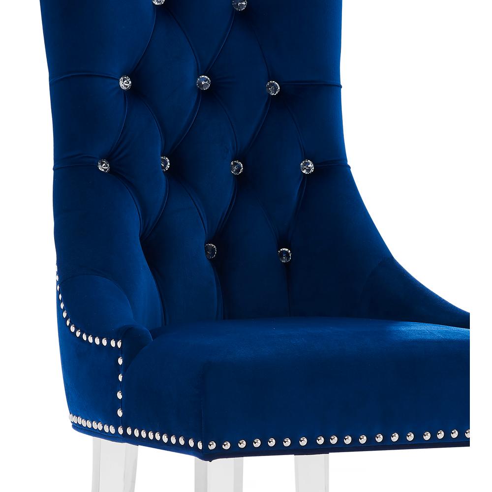 Modern and Contemporary Tufted Dining Chair in Blue Velvet with Acrylic Legs. Picture 2