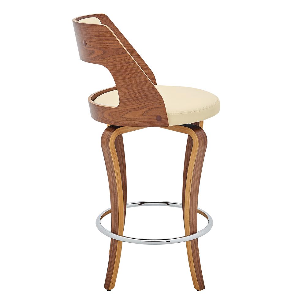 Grady 26" Swivel Cream Faux Leather and Walnut Wood Bar Stool. Picture 3