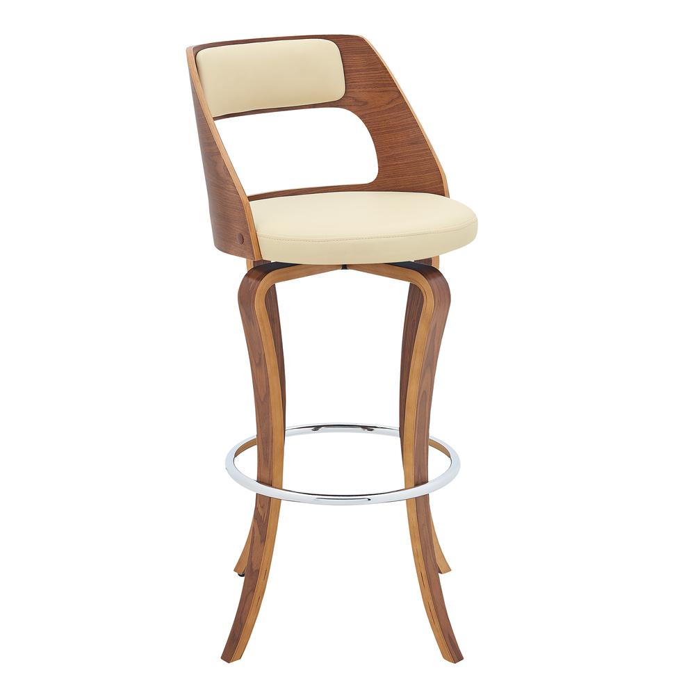 Grady 30" Swivel Cream Faux Leather and Walnut Wood Bar Stool. Picture 1