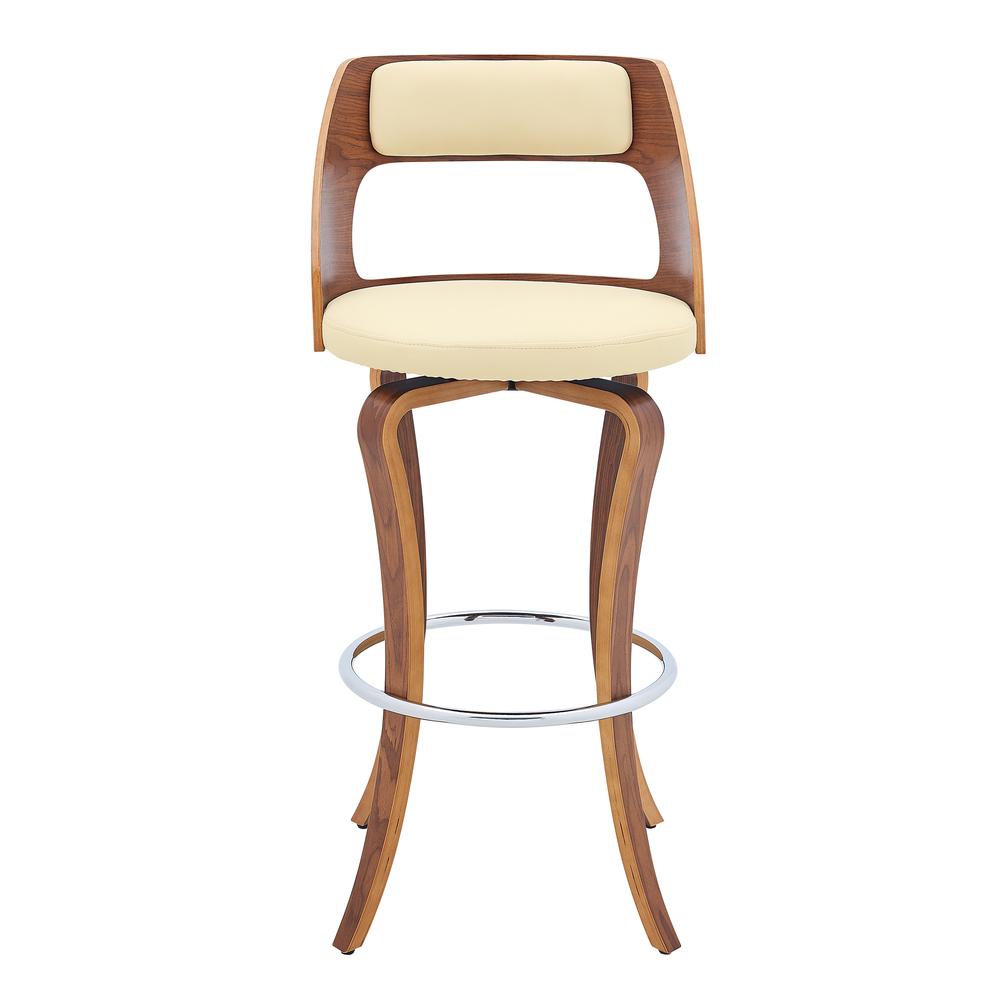 Grady 30" Swivel Cream Faux Leather and Walnut Wood Bar Stool. Picture 2