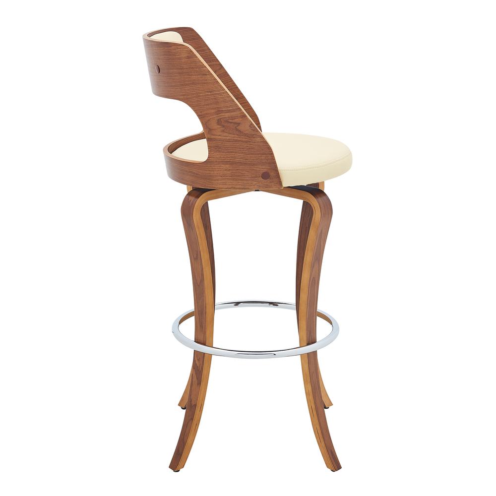 Grady 30" Swivel Cream Faux Leather and Walnut Wood Bar Stool. Picture 3