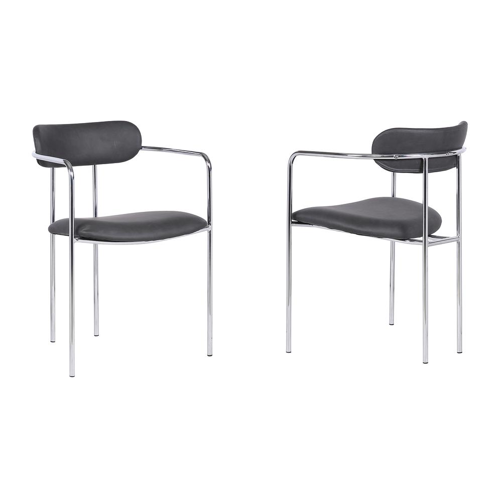 Gwen Contemporary Dining Chair in Chrome Finish with Grey Faux Leather - Set of 2. Picture 1