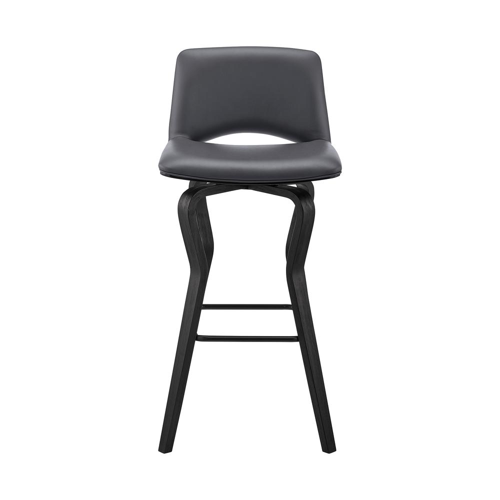 Gerty 30" Swivel Grey Faux Leather and Black Wood Bar Stool. Picture 2