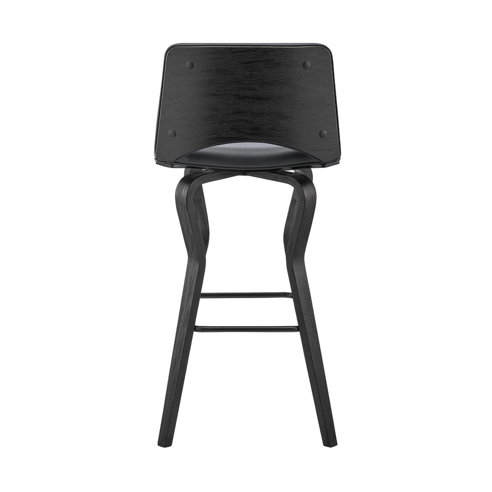 Gerty 30" Swivel Grey Faux Leather and Black Wood Bar Stool. Picture 5