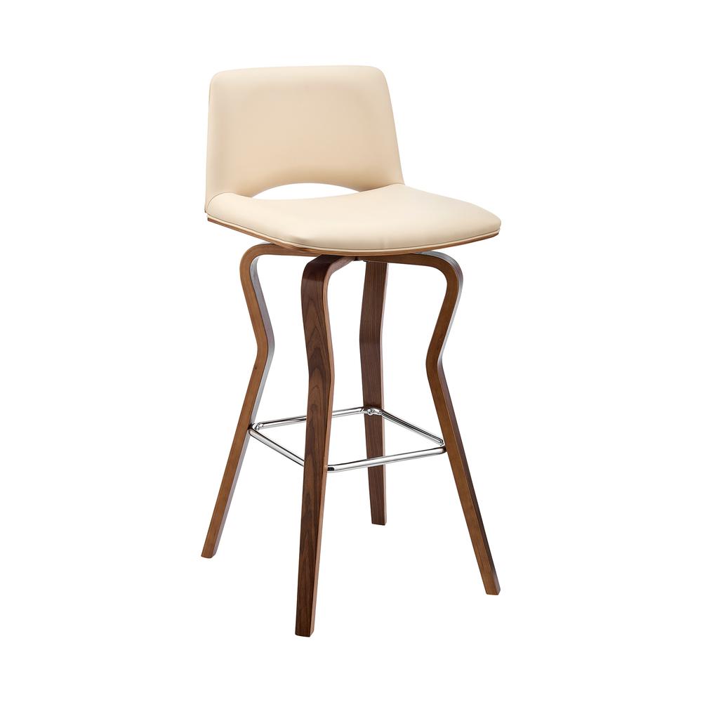 Gerty 26" Swivel Cream Faux Leather and Walnut Wood Bar Stool. Picture 1