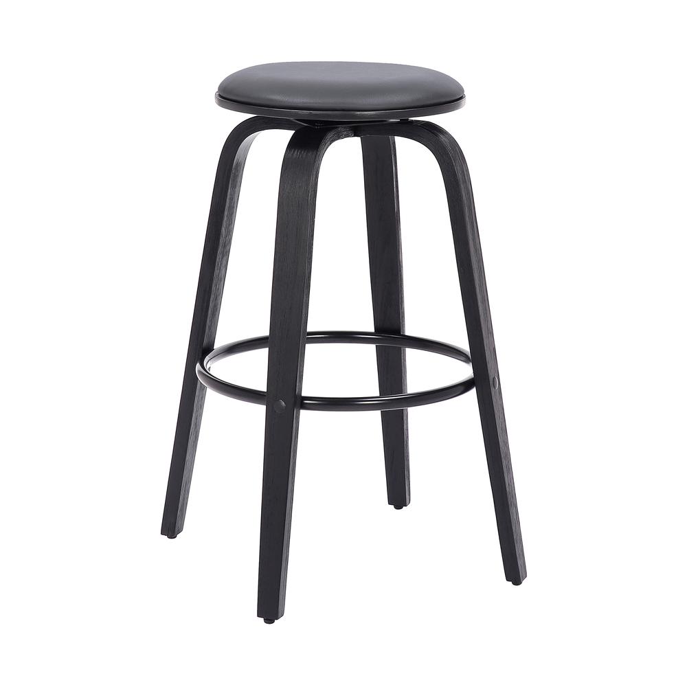 Harbor 26" Counter Height Backless Swivel Grey Faux Leather and Black Wood Mid-Century Modern Bar Stool. The main picture.