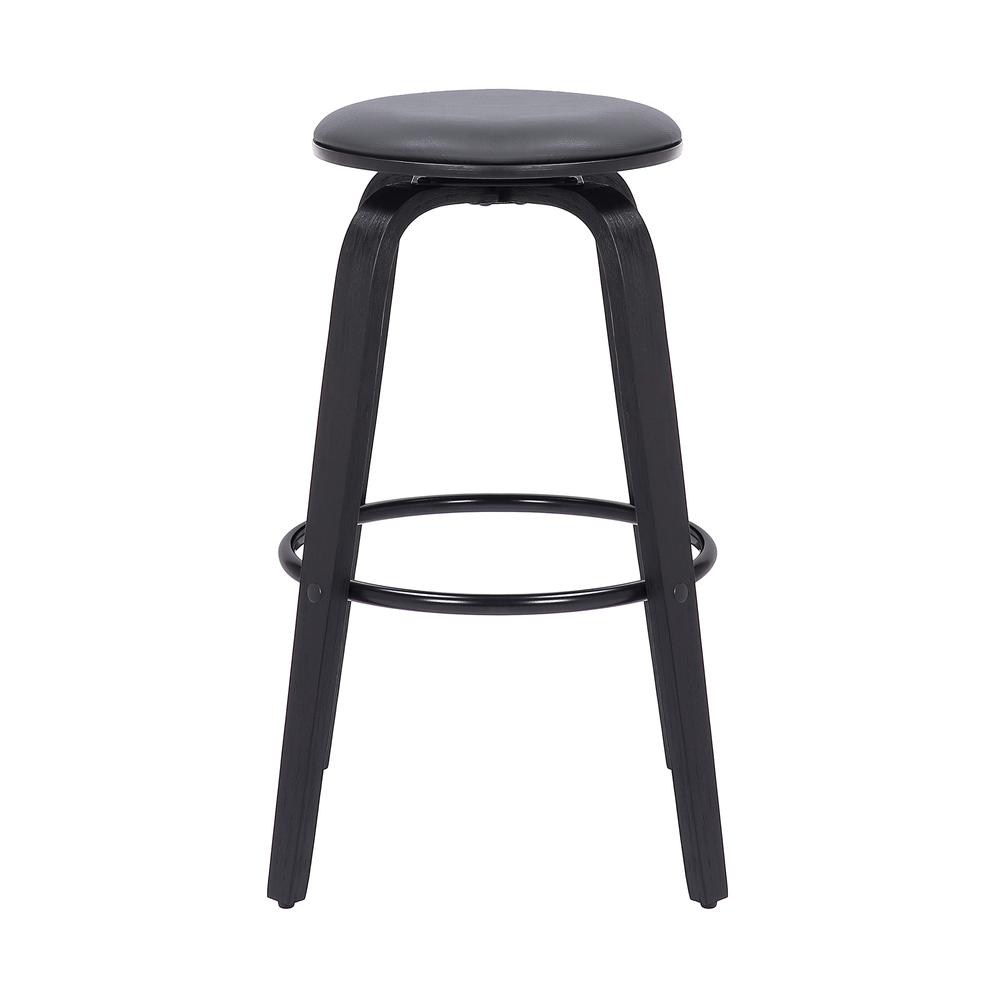 Harbor 26" Counter Height Backless Swivel Grey Faux Leather and Black Wood Mid-Century Modern Bar Stool. Picture 2