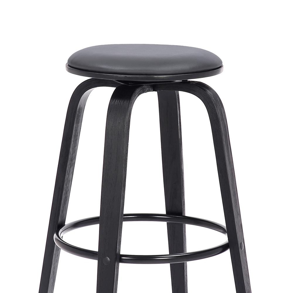 Harbor 26" Counter Height Backless Swivel Grey Faux Leather and Black Wood Mid-Century Modern Bar Stool. Picture 3