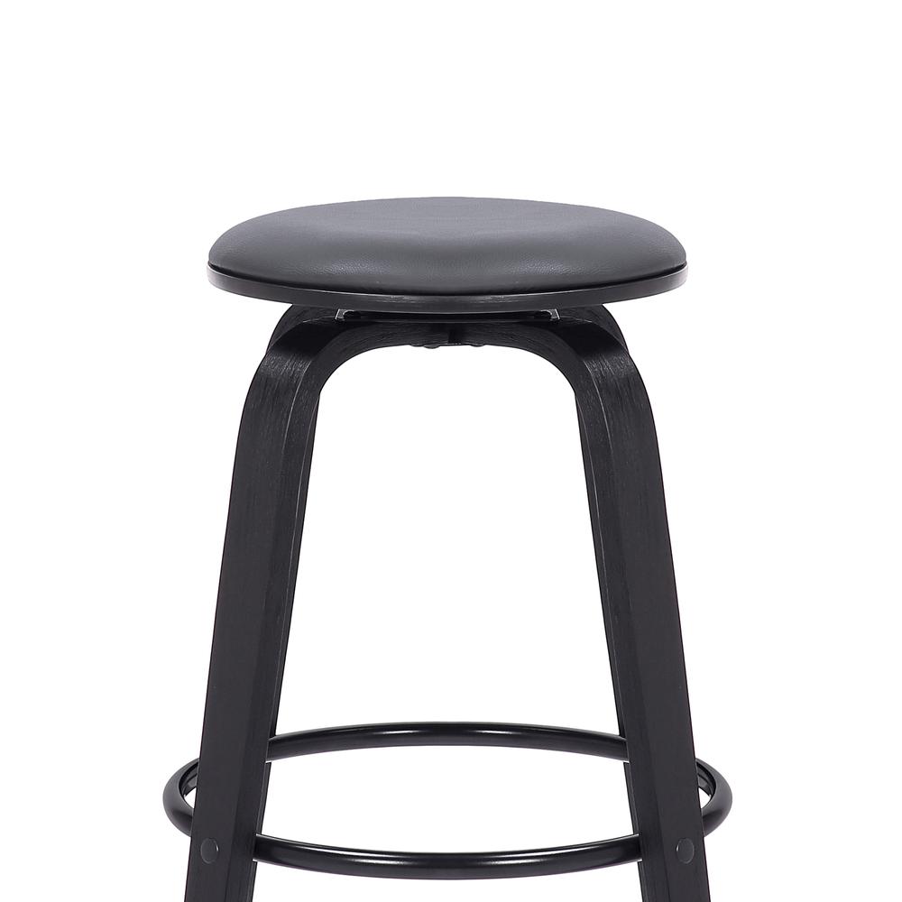 Harbor 26" Counter Height Backless Swivel Grey Faux Leather and Black Wood Mid-Century Modern Bar Stool. Picture 4