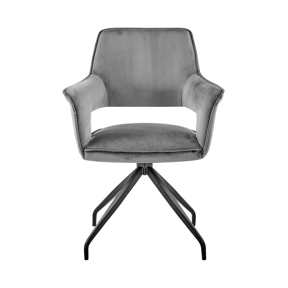 Hadley Dining Room Accent Chair in Grey Velvet with Black Finish. Picture 1