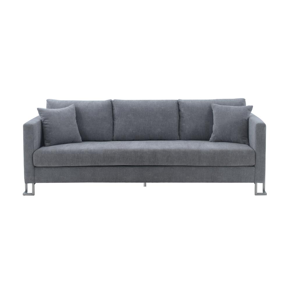 Heritage Gray Fabric Upholstered Sofa with Brushed Stainless Steel Legs. The main picture.