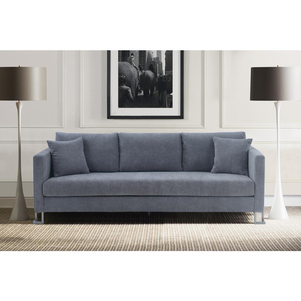 Heritage Gray Fabric Upholstered Sofa with Brushed Stainless Steel Legs. Picture 2