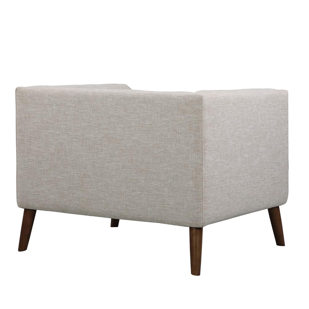 Mid-Century Button-Tufted Chair in Beige Linen and Walnut Legs. Picture 3