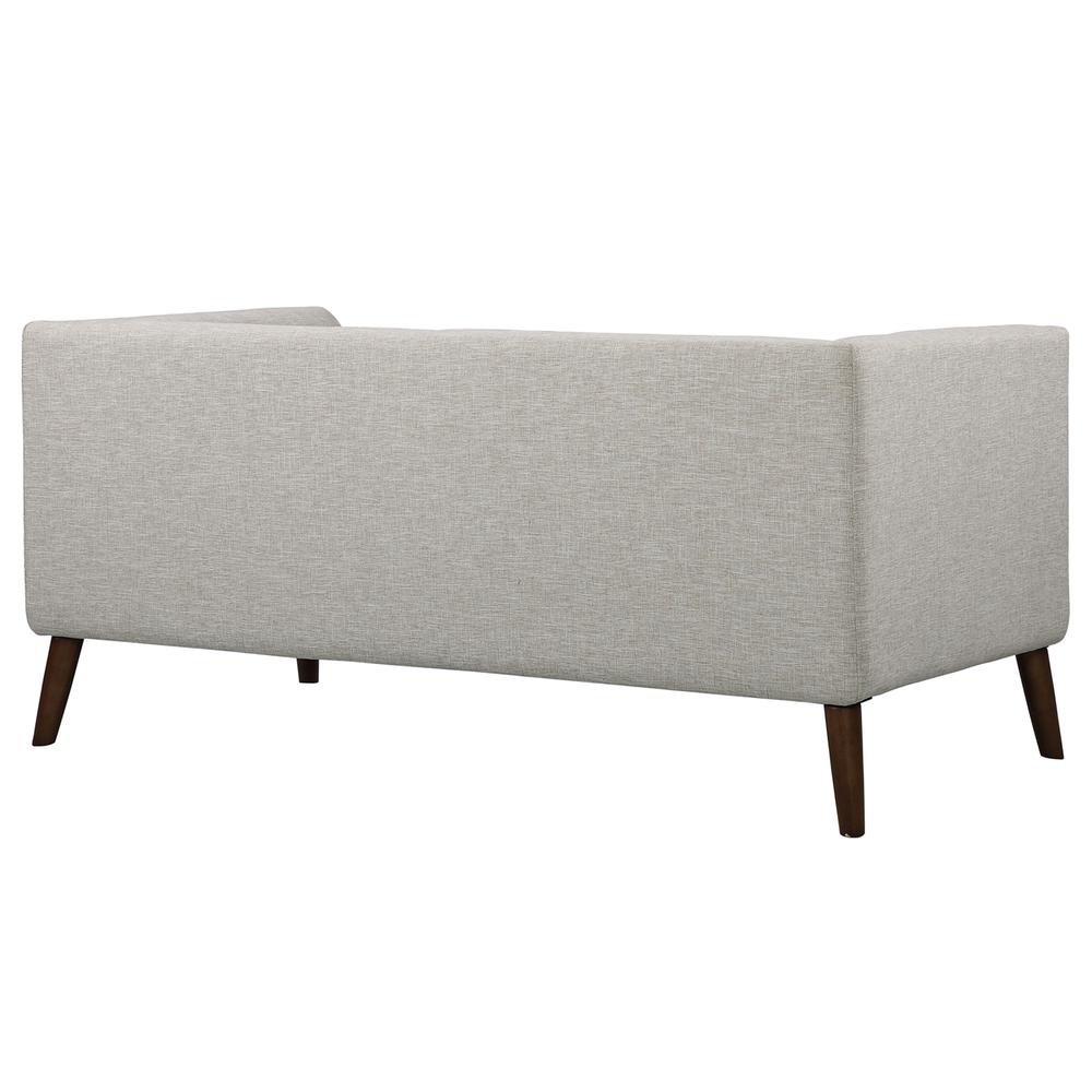 Mid-Century Button-Tufted Loveseat in Beige Linen and Walnut Legs. Picture 3