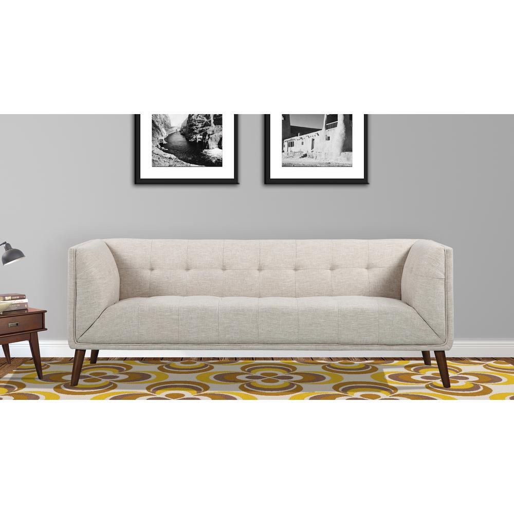Mid-Century Button-Tufted Sofa in Beige Linen and Walnut Legs. Picture 6