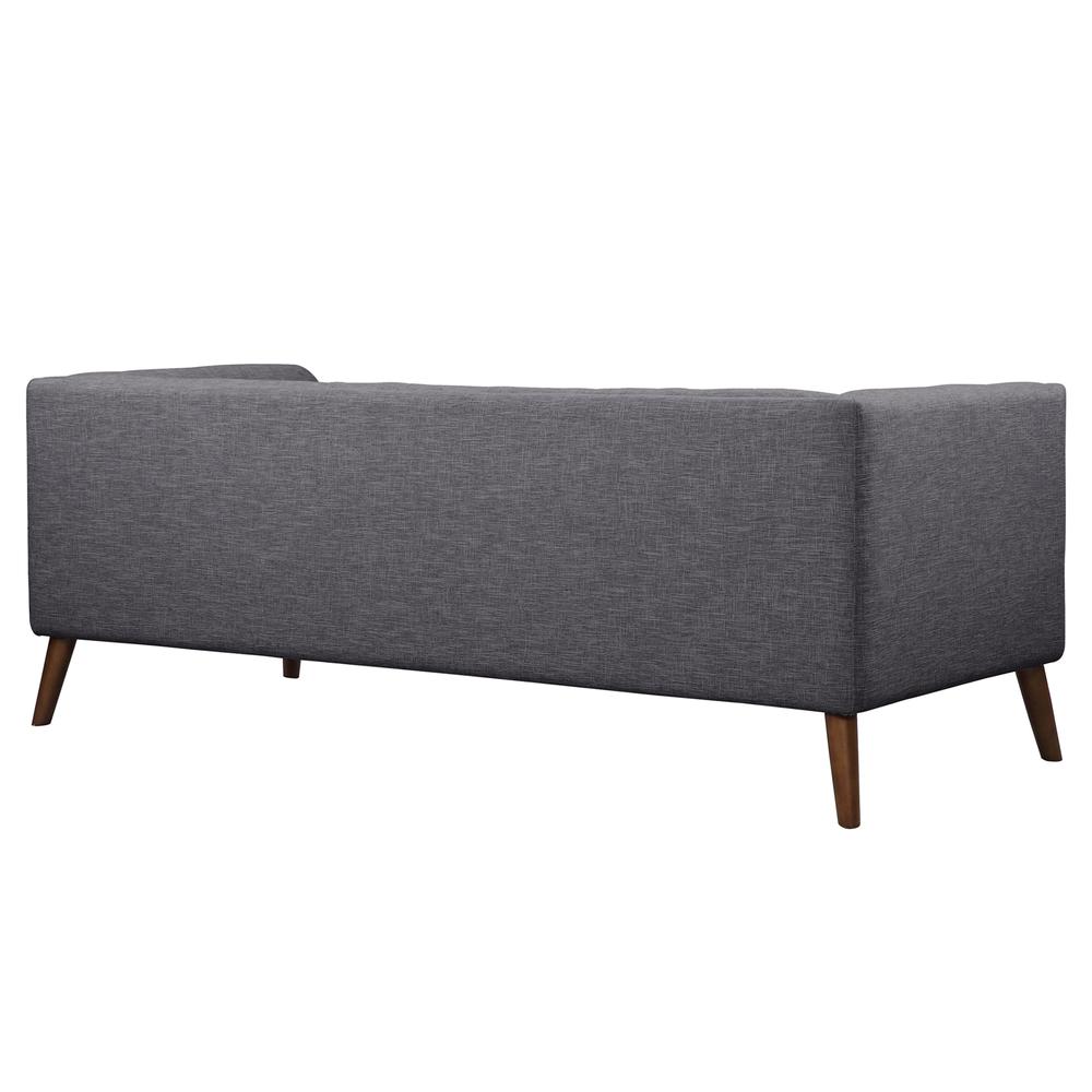 Mid-Century Button-Tufted Sofa in Dark Gray Linen and Walnut Legs. Picture 3