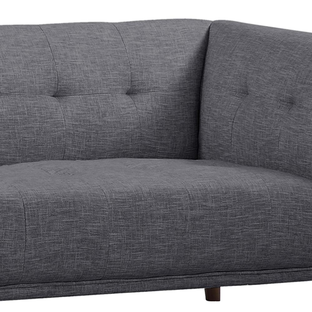 Mid-Century Button-Tufted Sofa in Dark Gray Linen and Walnut Legs. Picture 4