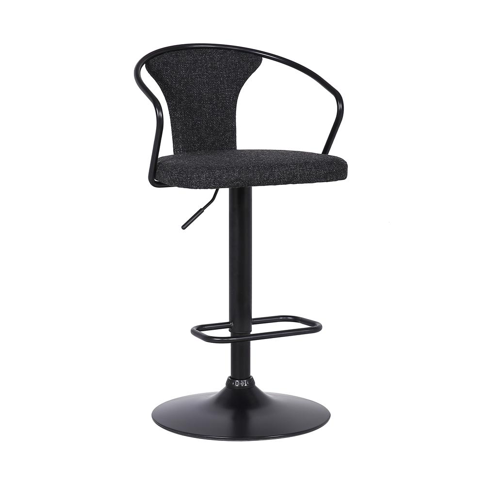 Ian Contemporary Adjustable Barstool in Black Powder Coated Finish and Black Fabric. Picture 1