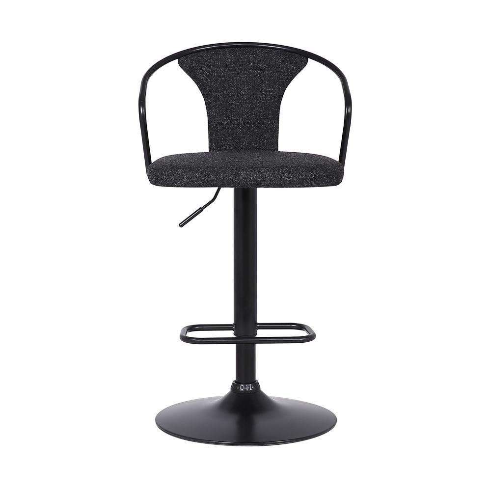 Ian Contemporary Adjustable Barstool in Black Powder Coated Finish and Black Fabric. Picture 2