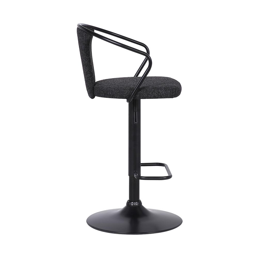 Ian Contemporary Adjustable Barstool in Black Powder Coated Finish and Black Fabric. Picture 3