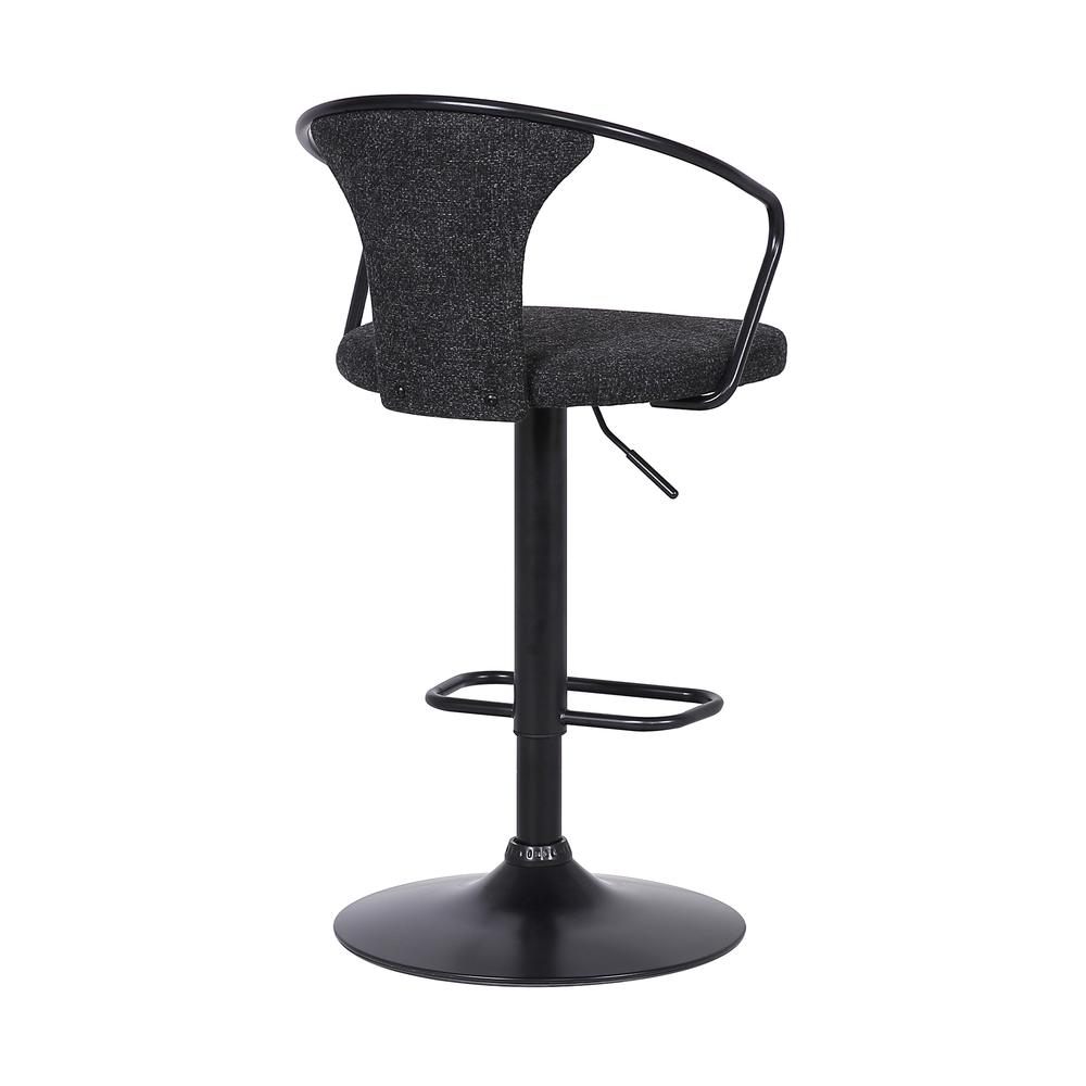 Ian Contemporary Adjustable Barstool in Black Powder Coated Finish and Black Fabric. Picture 4
