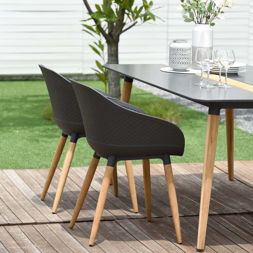 Ipanema Outdoor Dining Chair in Black Finish with Wood Legs- Set of 2. Picture 5