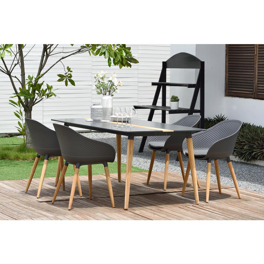 Ipanema Outdoor Dining Chair in Black Finish with Wood Legs- Set of 2. Picture 7