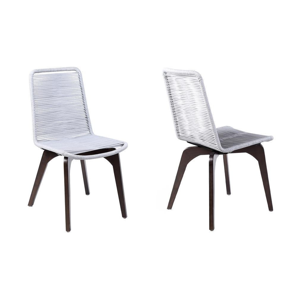 Island Outdoor Patio Silver Rope Dining Chair in Earth Finish - Set of 2. Picture 1
