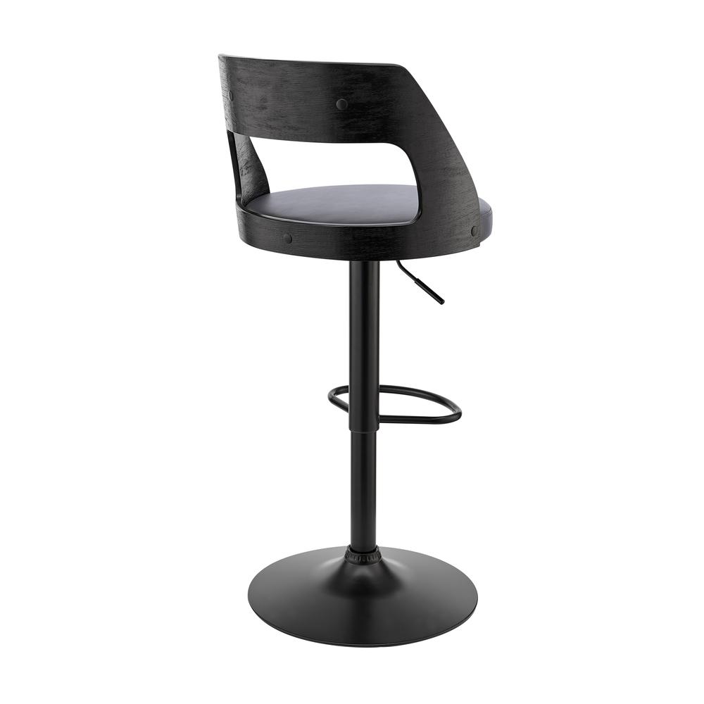 Itzan Adjustable Swivel Grey Faux Leather and Black Wood Bar Stool with Black Base. Picture 4
