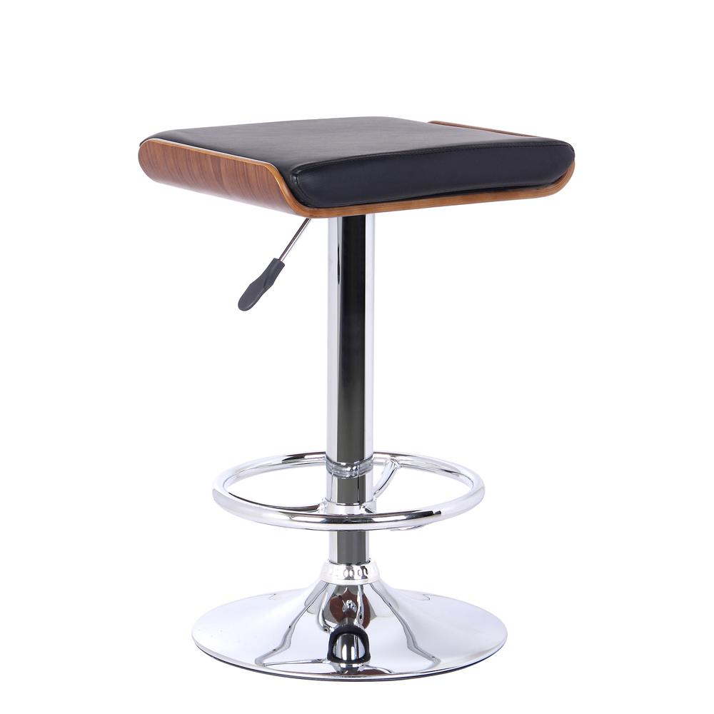 Barstool in Chrome finish with Walnut wood and Black Faux Leather. Picture 1