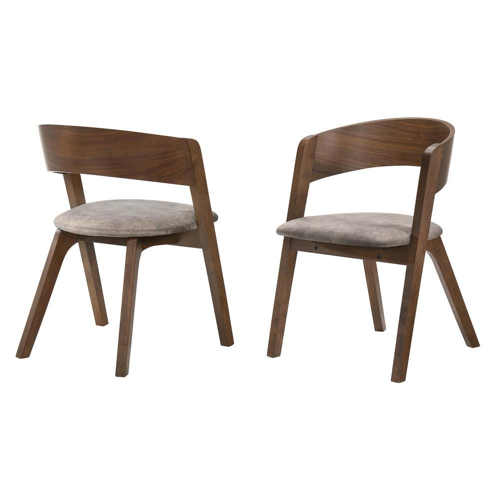 Jackie Mid-Century Modern Dining Accent Chairs in Walnut Finish and Brown Fabric - Set of 2. Picture 1
