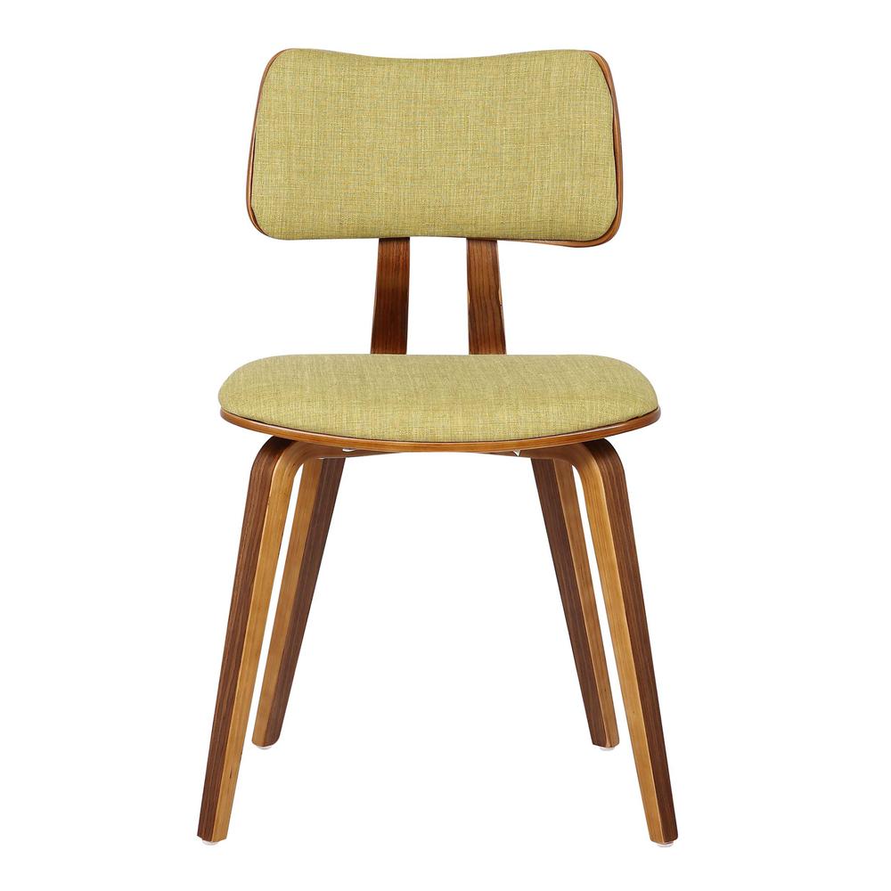 Armen Living Jaguar Mid-Century Dining Chair in Walnut Wood and Green Fabric. Picture 2