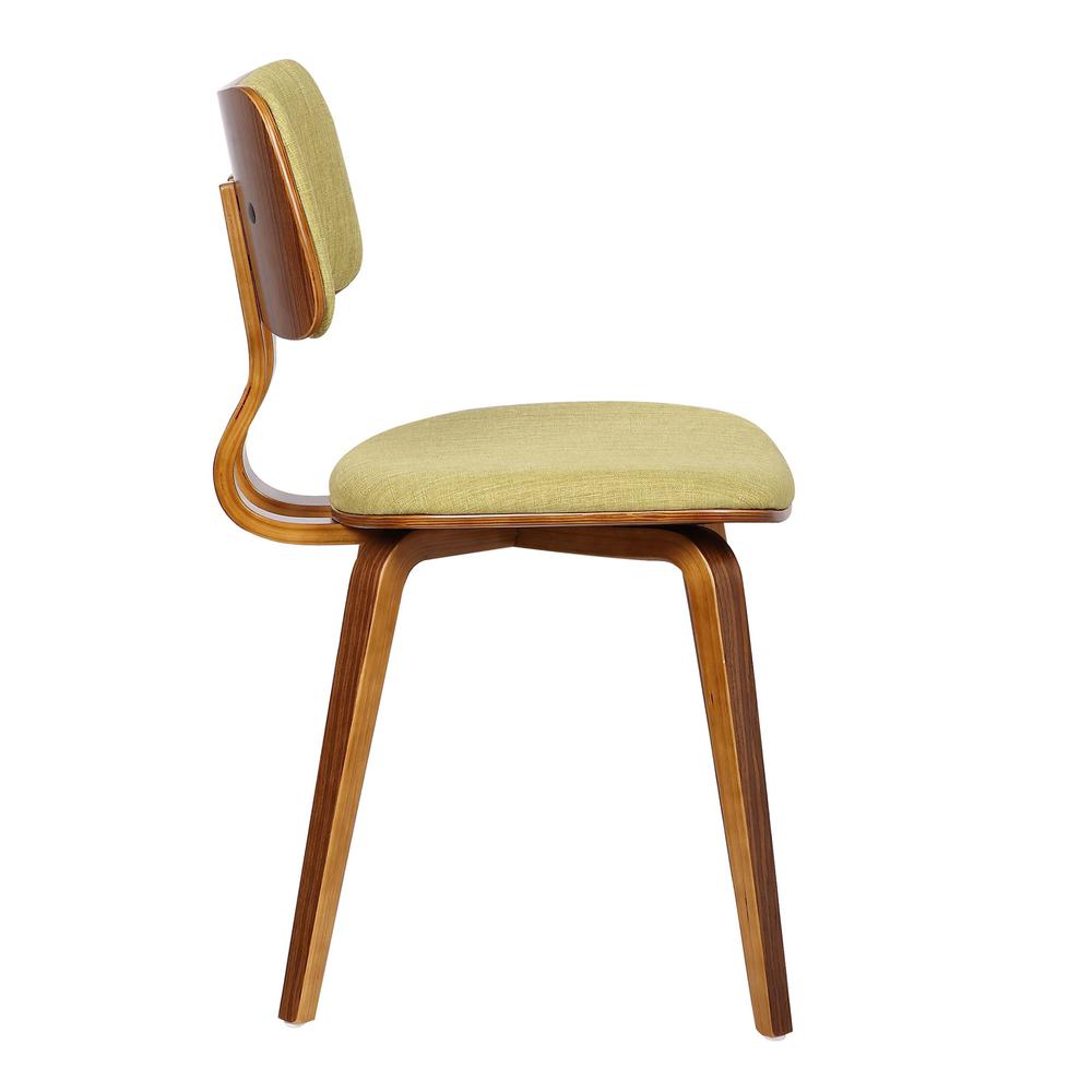 Armen Living Jaguar Mid-Century Dining Chair in Walnut Wood and Green Fabric. Picture 3