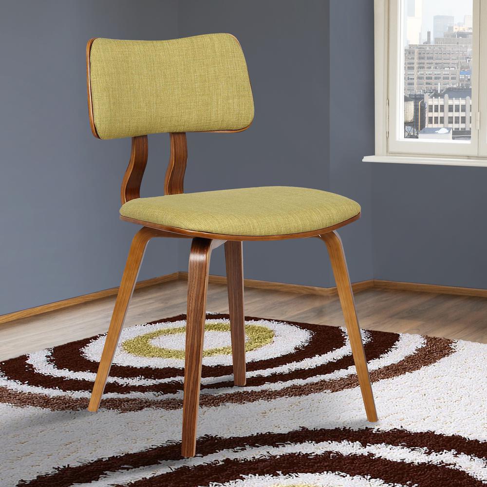 Mid-Century Dining Chair in Walnut Wood and Green Fabric. Picture 8