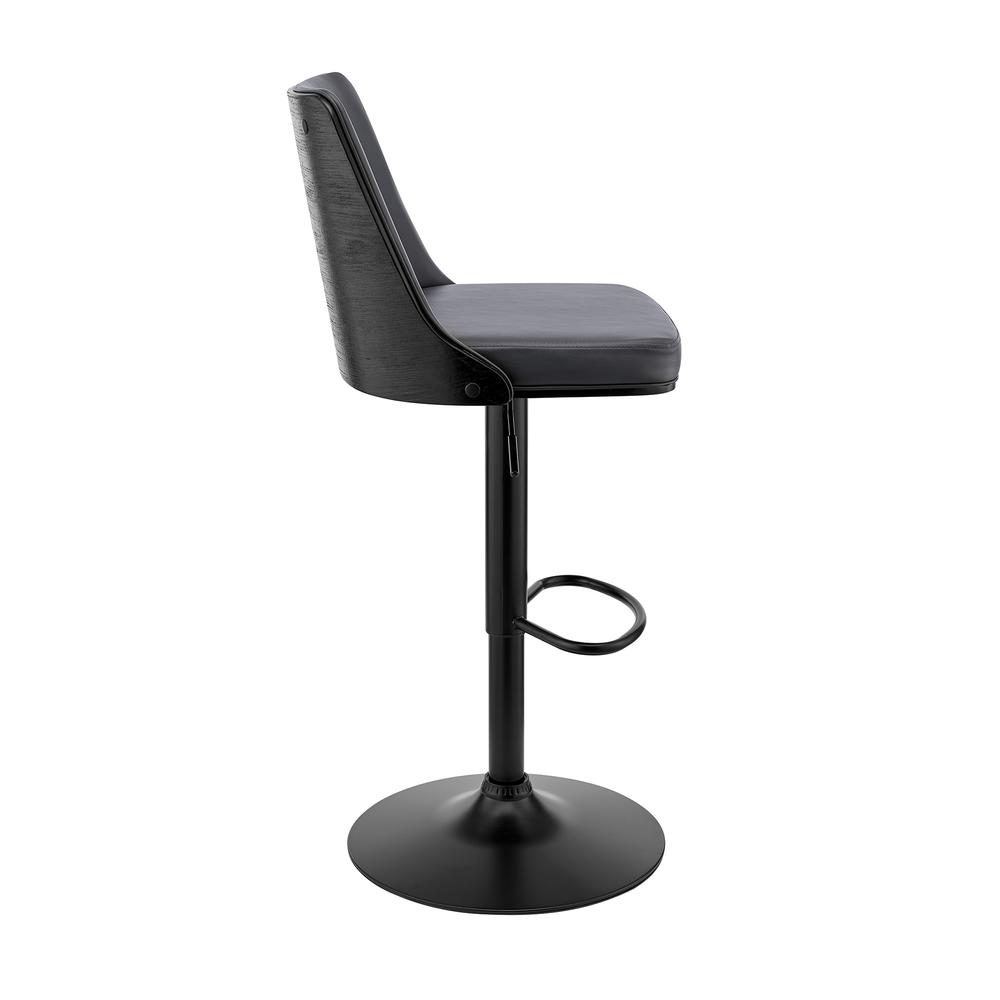 Jacob Adjustable Swivel Grey Faux Leather and Black Wood Bar Stool with Black Base. Picture 3