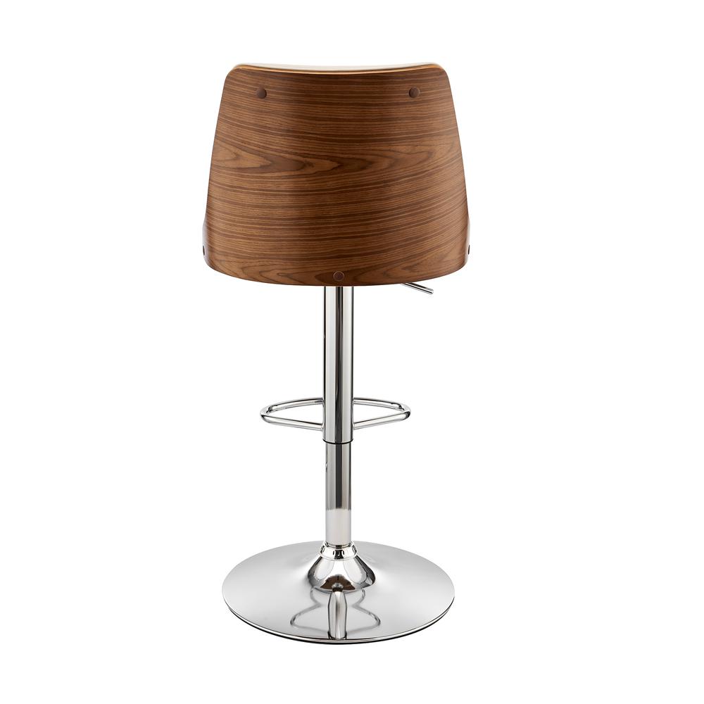 Jacob Adjustable and Swivel Cream Faux Leather and Walnut Wood Bar Stool with Chrome Base. Picture 5