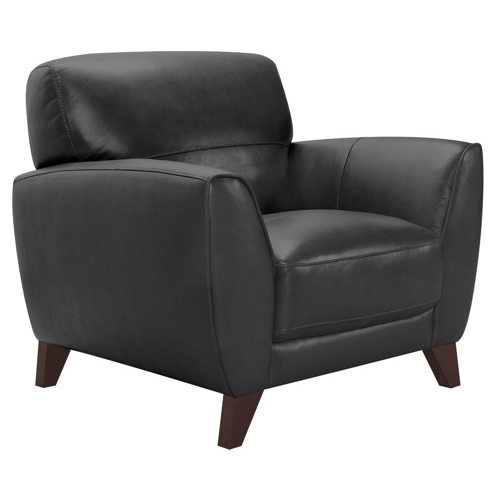 Armen Living Jedd Contemporary Chair in Genuine Black Leather with Brown Wood Legs. Picture 1