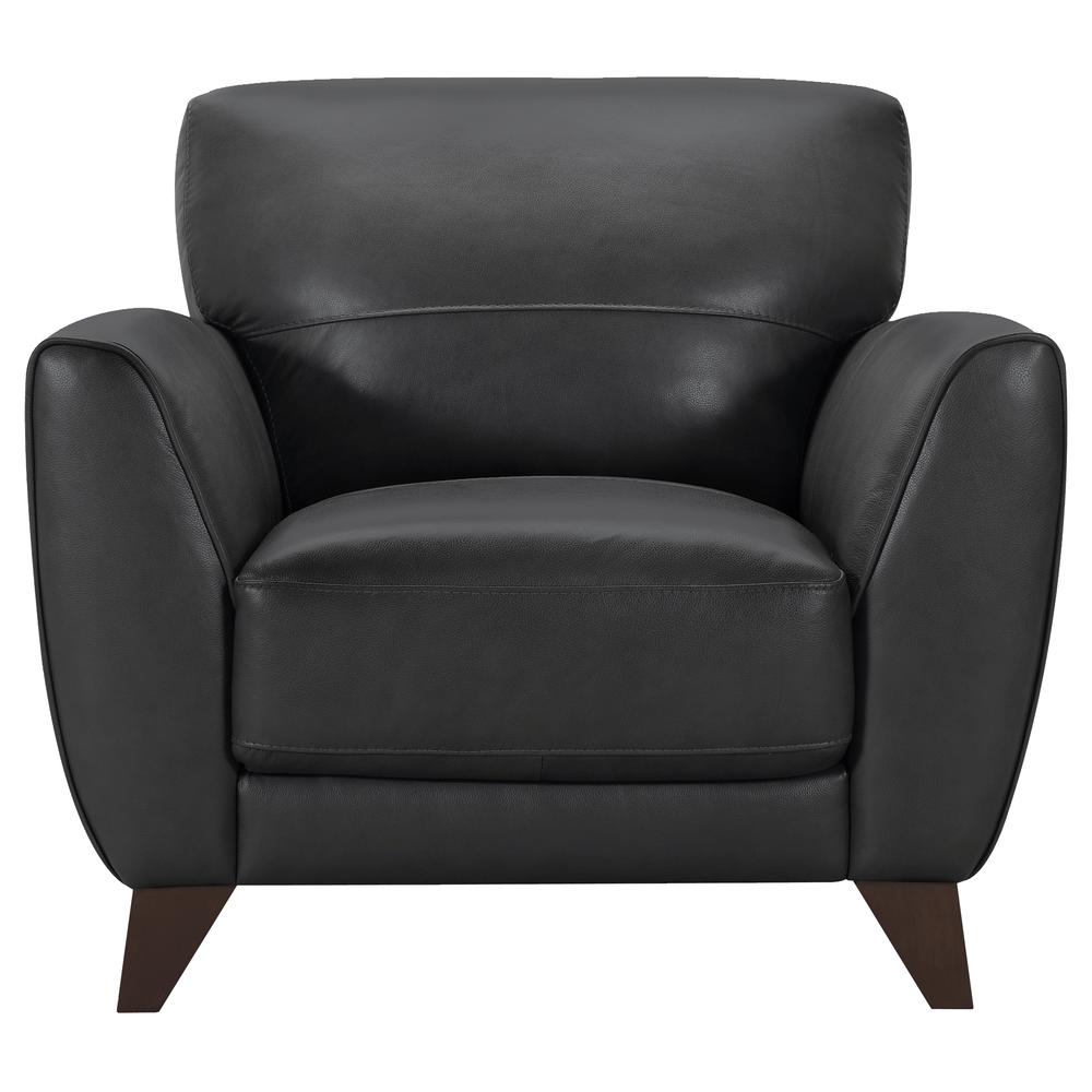 Armen Living Jedd Contemporary Chair in Genuine Black Leather with Brown Wood Legs. Picture 2