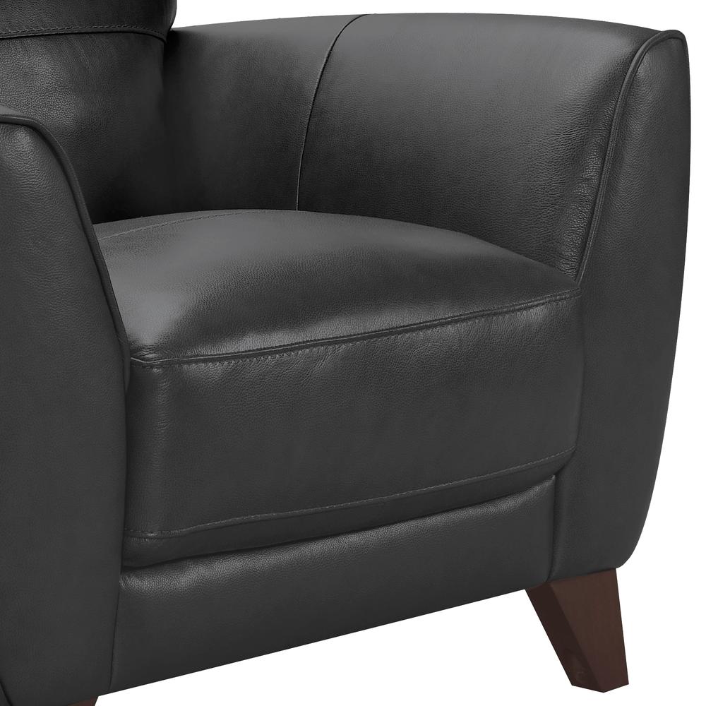 Armen Living Jedd Contemporary Chair in Genuine Black Leather with Brown Wood Legs. Picture 3