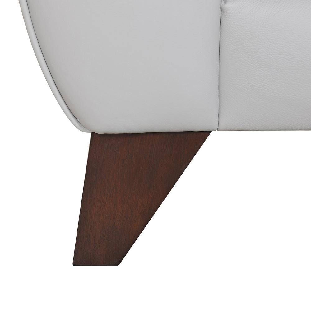 Jedd Contemporary Chair in Genuine Dove Grey Leather with Brown Wood Legs. Picture 7
