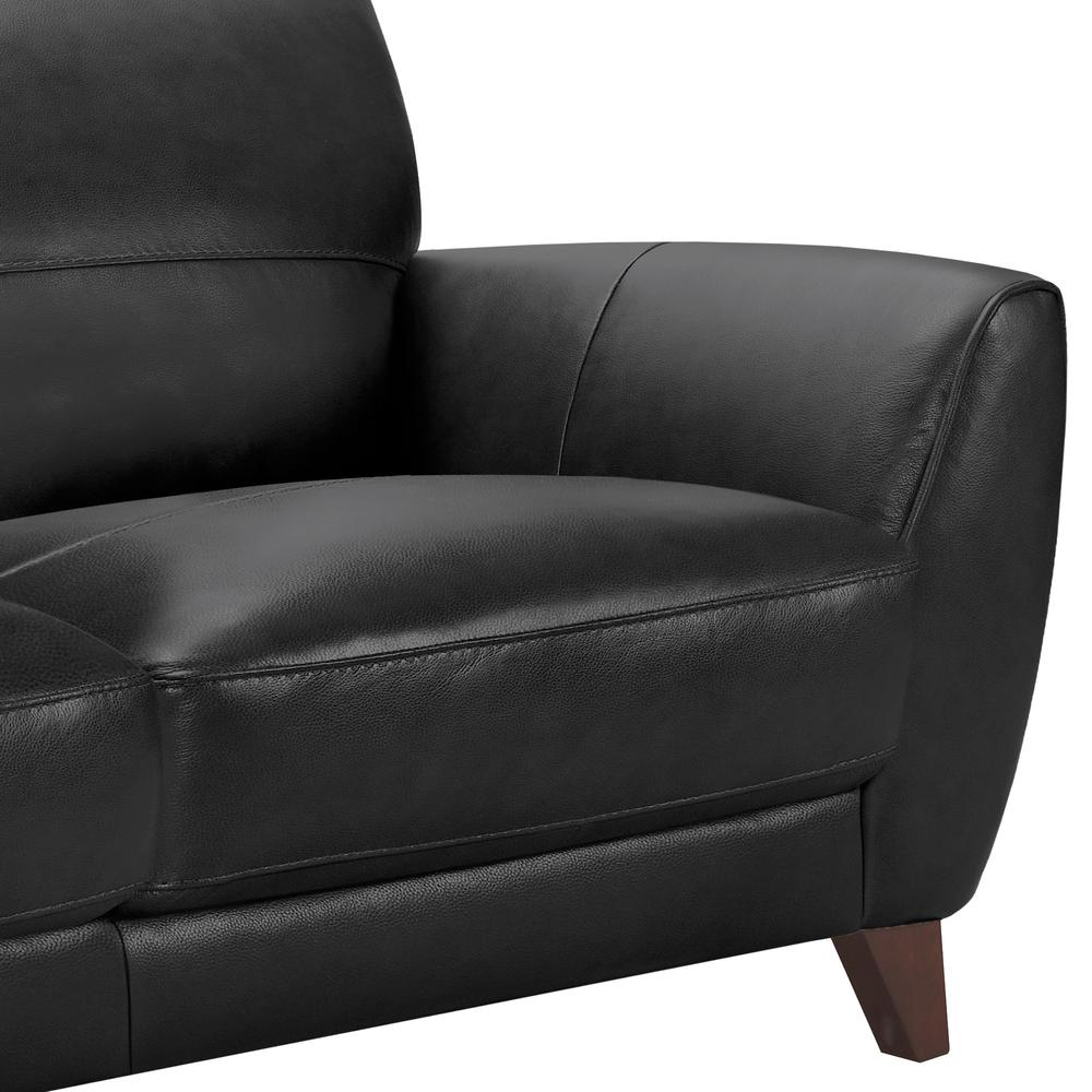 Armen Living Jedd Contemporary Sofa in Genuine Black Leather with Brown Wood Legs. Picture 3