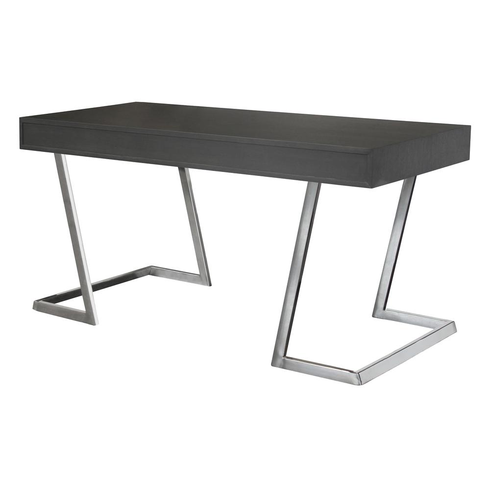 Armen Living Juniper Contemporary Desk with Polished Stainless Steel Finish and Grey Top. Picture 2
